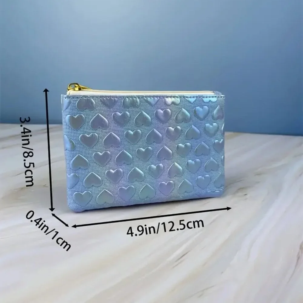 Pastel Heart Embossed Zip Coin Purse Mini Wallet Cute Kawaii Accessory - Picture 5 of 5
